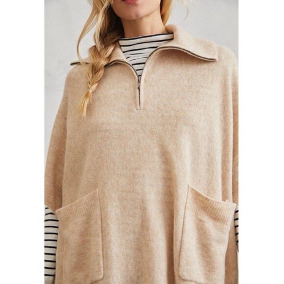 NEW Anthropologie Charli Annina Quarter-Zip Pocket Poncho Sweater X-Small Small - Picture 3 of 4